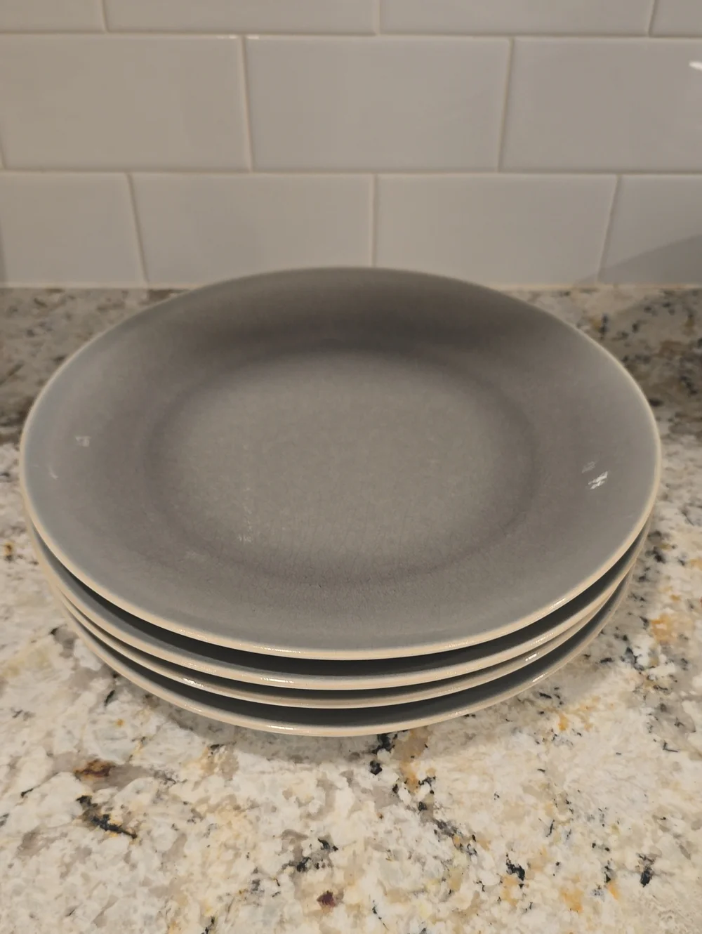 West Elm Retired Alma Charcoal Crackle Set. 4 Dinner Plates 10.5